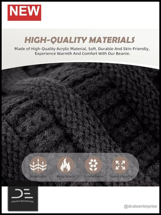 3 Pack Satin Lined Beanie, Warm Slouchy Winter Hats, Oversized Cable Knit Skull main image 4